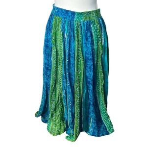 VTG Orvis blue green maxi skirt flowy bohemian stretchy waist women medium sheer
